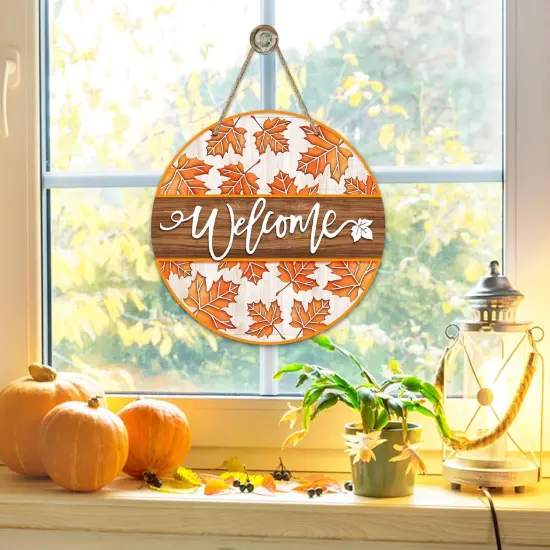 Welcome Fall Maple Leaves Sign (Orange) {5}