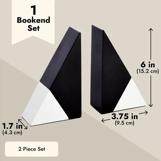 Set of 2 Decorative Bookends for Shelves, Marble Decor (Black and White) {3}