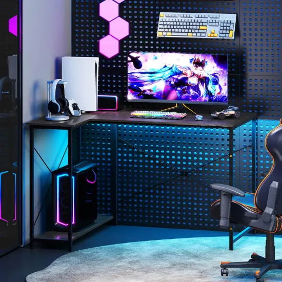 Costway 48'' Reversible L Shaped Computer Desk Home Office Table Adjustable Shelf Brown\Gray\Natural {2}