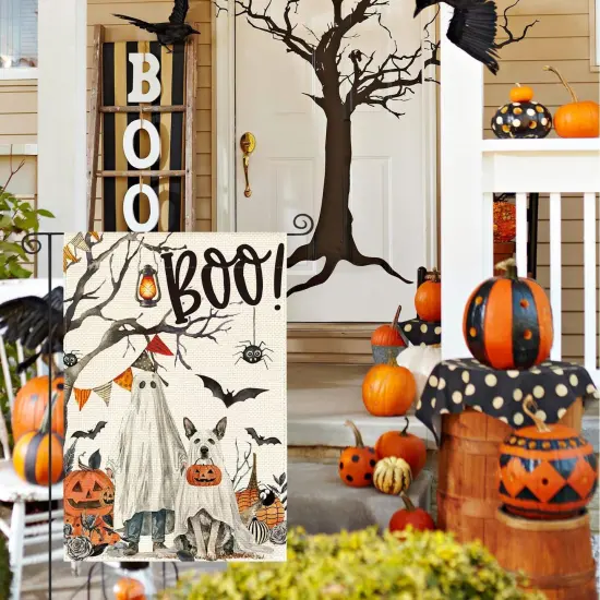 Halloween Boo Garden Flag Ghost Dog Spooky 12x18 Inch(White) {3}