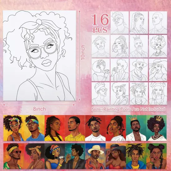 16 Pcs Pre Drawn Canvas Painting Kits (Couples, 8x10 in) {2}