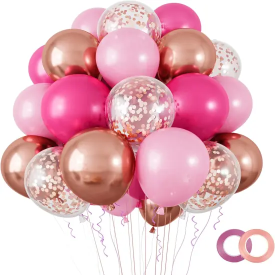 100 Pcs 12 Inches Pink Balloon (Hot Pink Rose Gold) {1}