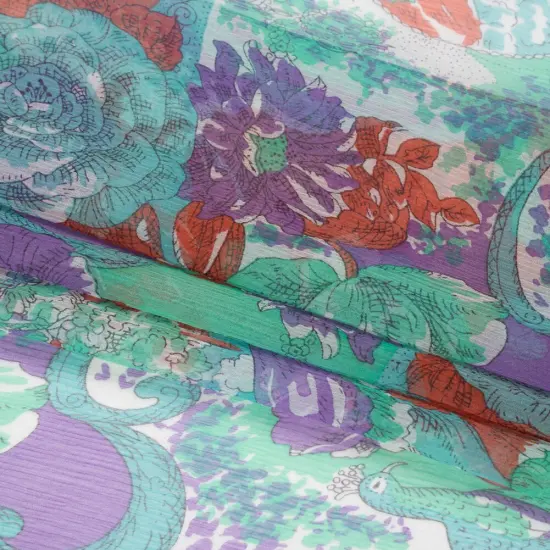 1 Yard Mint Purple Turquoise Ornamental Gardens Crinkled Silk Chiffon, 54 Inches Wide {3}