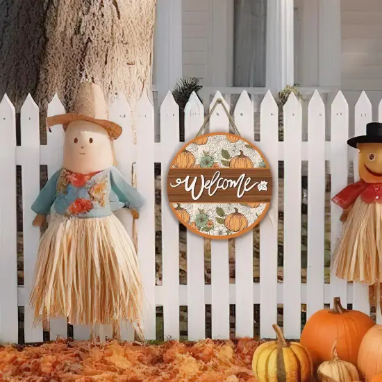 Welcome Sign for Front Door happy Thanksgiving Round Door(autumn welcome door sign) {2}