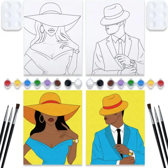 2 Pack Couples Pre Drawn Canvas Painting Kits - 8x10 {1}