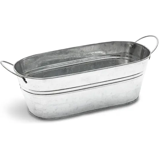 Galvanized Metal Oval Planter with Handles for Decor (11.8 x 5.5 x 4 in, 3 Pack) Silver {7}