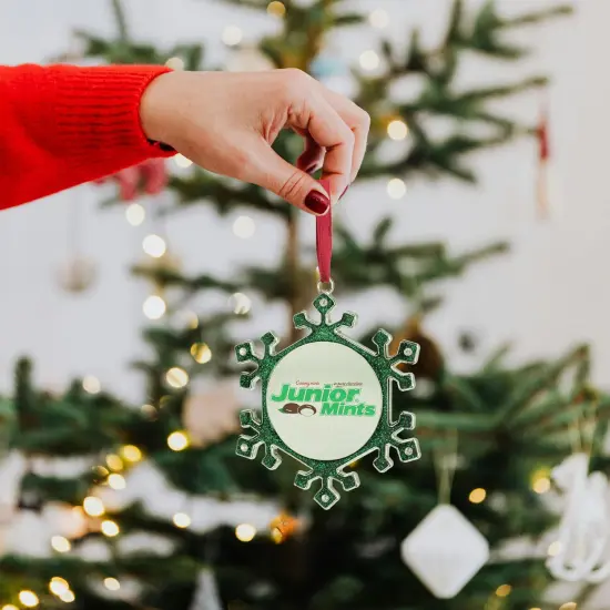 Northlight Snowflake "Junior Mints" Candy Logo Christmas Ornament - 3.25" - Green and Silver {5}