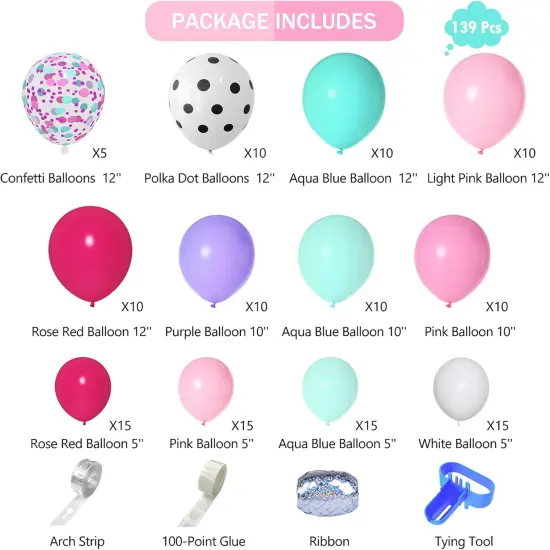 152pcs Hot Pink and Teal Blue Balloon (Pink) {2}