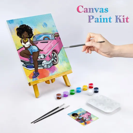 Canvas Painting Kit - 8x10 Inches (Afro Girl with Car) {2}