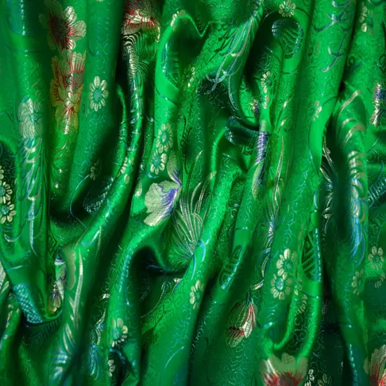 Green-Yellow-Multi Polyester Floral Chinese Brocade Woven Fabric By the Yard {4}