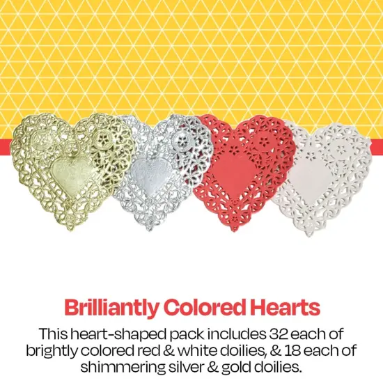 School Smart Paper Die-Cut Heart Lace Doily, 6 Inches, Assorted Color, Pack of 100 {5}