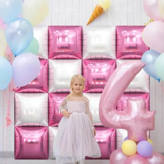 Pink and White Square Balloon (Pink White) {5}
