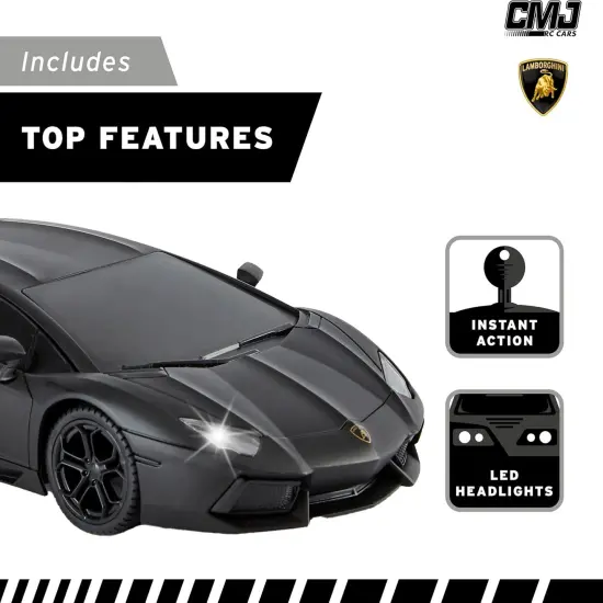 CMJ RC Cars: Lamborghini LP700-4 - Black - 1:24 Scale, Remote Control Radio Vehicle, 2.4 Ghz, LED Headlights, Indoor-Outdoor Racing Toy, Licensed {7}