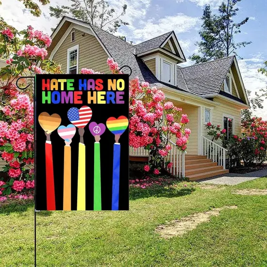 Pride Garden Flag, Rainbow Progress Pride Flags, Double Sided LGBTQ Progress Yard Flag 12x18 Inch for Lesbian Gay Bisexual Pride Month Yard Outdoor Decorations (Love2) {5}