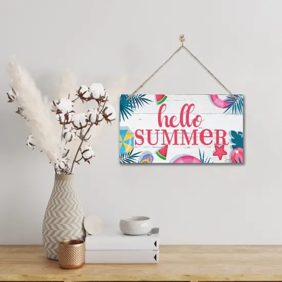 Hello Summer Wood Wall Sign, Hanging Wood Sign Home D&eacute;cor, Rustic Summer Sign, Welcome Front Door Sign, Decorative Wood Wall Sign, Rustic Home Plaque Decor, Farmhouse Greenery Wood Sign {3}