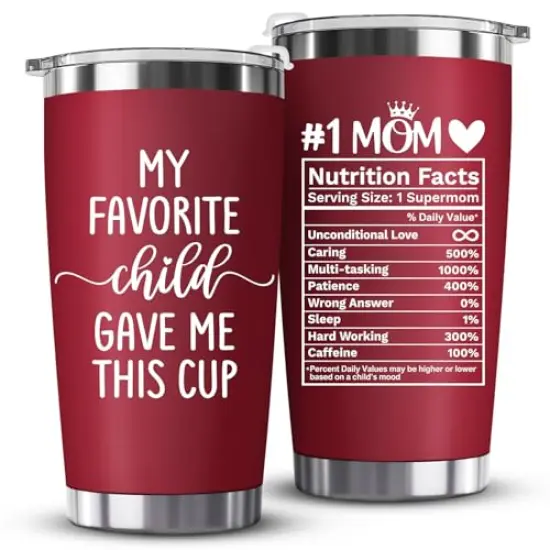 Mothers Day Gifts for Mom from Daughter, Son, Kids - Funny Mom Gift - Mama Coffee Cup My Favorite Child Gave Me This Cup - Birthday, Mothers Day, Christmas Gift Idea - 20oz Stainless Steel Red Tumbler {2}