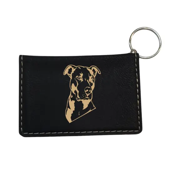 Keychain ID Holder Wallet - Pit bull - Leather Red/Black {3}