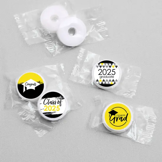 Big Dot of Happiness 2025 Yellow Graduation Party Round Candy Sticker Favors - Labels Fits Chocolate Candy (1 Sheet of 108) {4}