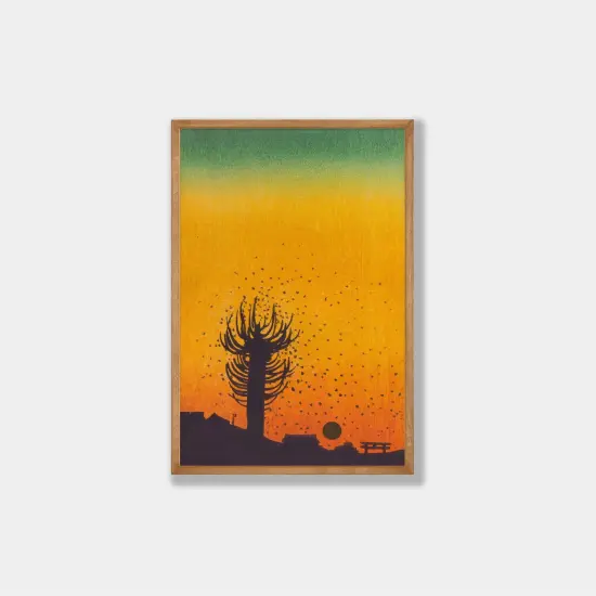 Vintage Sunset Silhouette Japanese Art {1}