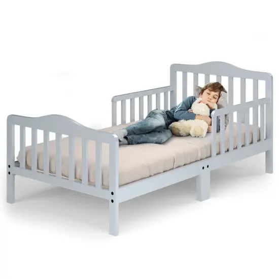Classic Design Kids Wood Bed Frame with Two Side Safety Guardrails Black {10}