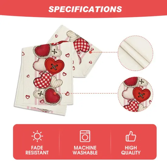 Artoid Mode Heart-Shaped Buttons Valentine's Day Table Runner, Seasonal Kitchen Dining Table Decoration for Indoor Home Party 13x72 Inch {4}