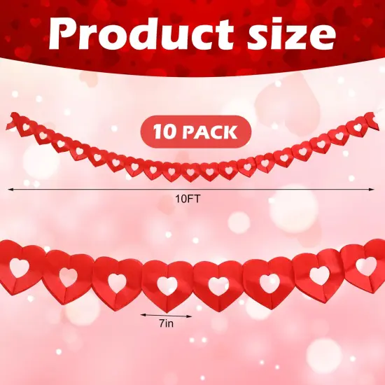 Tlswshsy 10Pcs Valentines Day Heart Garland Banner, 100Ft Pre-Strung Red Heart Paper Garland, Heart Shape Hanging Paper Decoration for Valentines Engagement Wedding Party Anniversary Birthday Supply {5}
