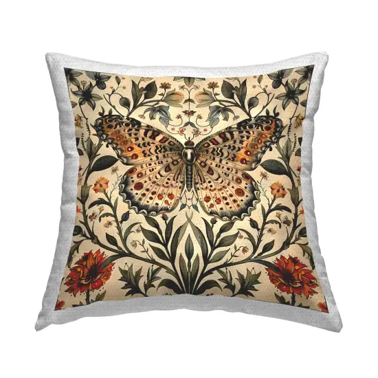 Baroque Butterfly & Botanicals Outdoor Printed Pillow Design by Walker Noble, 18 x 7 x 18 {1}
