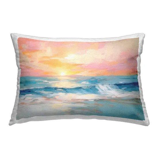 Beach Waves Bright Sunset Outdoor Printed Pillow Design by Arlington Prints, 14 x 7 x 20 {1}