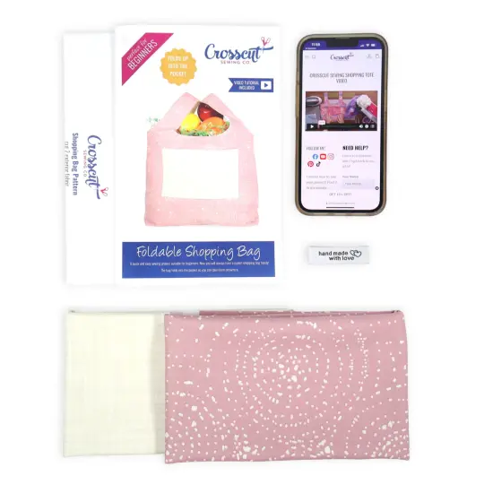 Crosscut Sewing Co.&reg; Foldable Shopping Bag Sewing Kit - Beginner Sewing Project Kit Rose spiral {6}