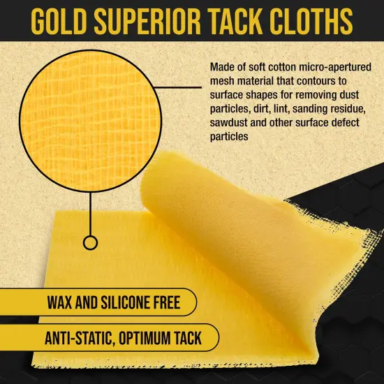 Pure Gold Superior Tack Cloths - Tack Rags (Box of 36) - Woodworking and Painters Professional Grade - Removes Dust, Sanding Particles, Cleans Surfaces - Wax and Silicone Free, Anti-Static {3}