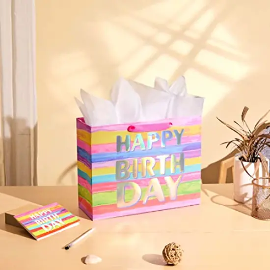 13" Large Gift Bag with Card and Tissue Paper (Colorful Happy Birthday) {6}