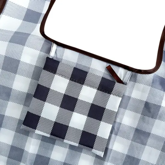 Wrapables Foldable Tote Nylon Reusable Grocery Bag (Set of 2), Black Checkers {5}