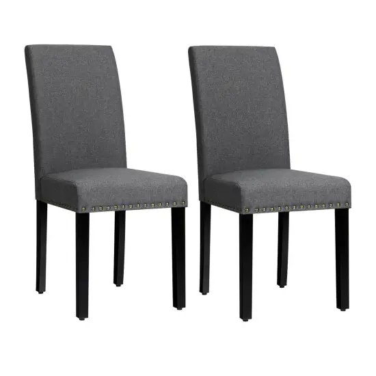 Set of 2 Fabric Upholstered Dining Chairs with Nailhead Beige {9}
