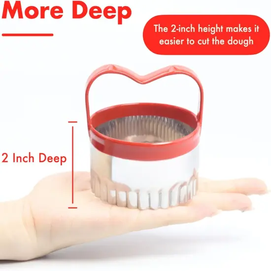 3 Pcs Biscuit Cutter Set Fluted Round Cookie Cutters Handle Red Top Rubber {3}