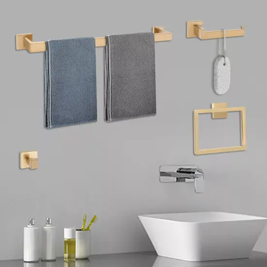 4 Piece Gold Wall Mounted Bathroom Storage Accessories 304 Stainless Steel {2}