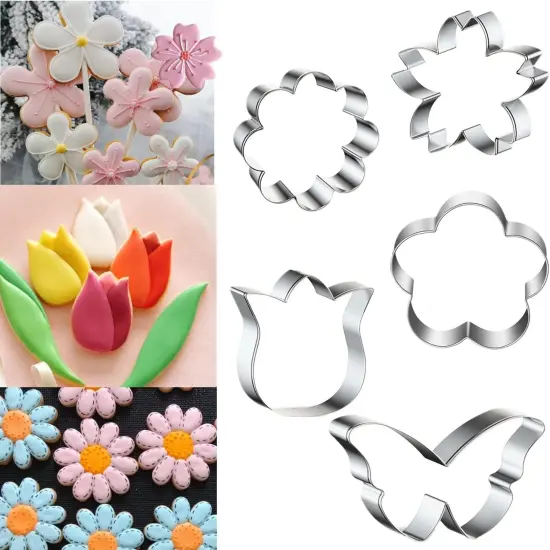 Spring & Summer Flower Cookie Cutters Set Rose Sunflower Tulip Daisy Butterfly Stainless Steel {2}