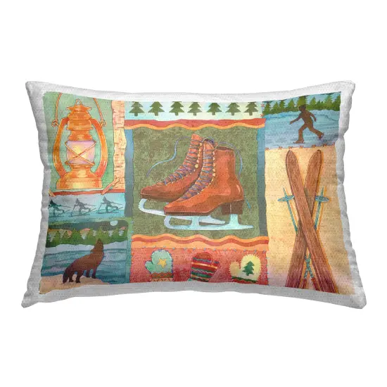 Winter Cabin Collage Design by Andrea Tachiera Outdoor Printed Pillow {1}