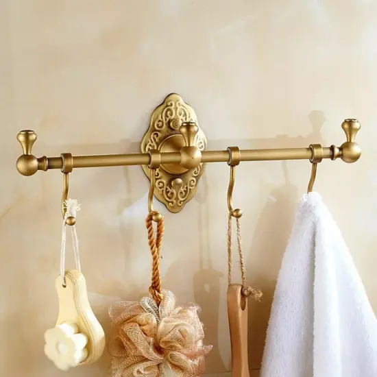 Towel Bar Rack Bathroom Towel Storage Brass Shelf Vintage Wall-Mounted Shelf {3}
