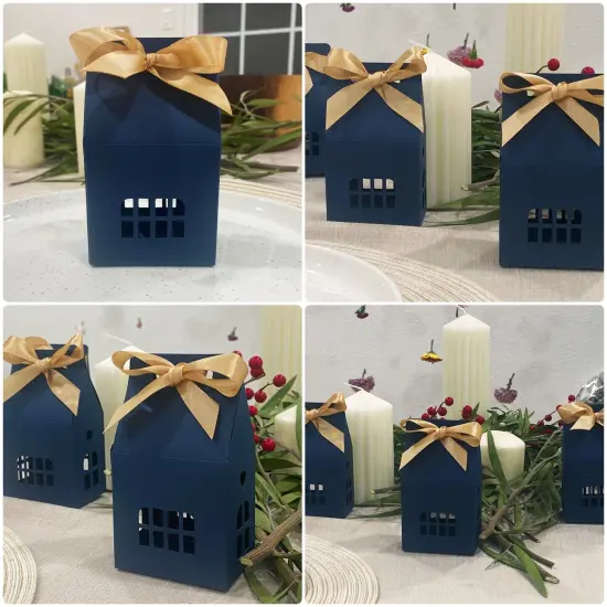 Wrapables House Shaped Gift Boxes with Ribbons for Weddings, Housewarming, Cookies, Candies, Treats, Party Favors (Set of 24), Blue {5}