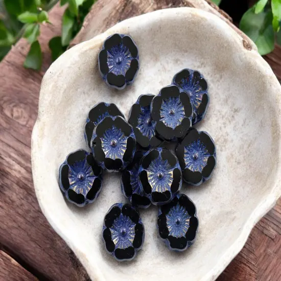 *12* 12mm Purple Washed Jet Black Iris Hawaiian Flower Beads {2}