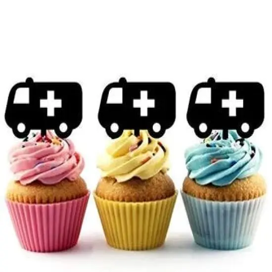 Ambulance Silhouette Acrylic Cupcake Toppers 12 pcs {1}