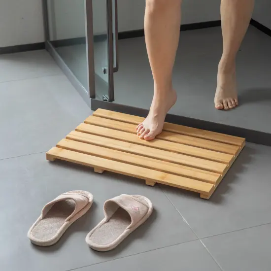 Basicwise 21.25-inch Luxury Non-Slip Waterproof Durable Bamboo Bath Mat - Multi-Purpose Home Essentials for Indoor and Outdoor Use - Perfect for Showers, Bathtubs, Spas, Saunas, Bathrooms, and Pools {2}