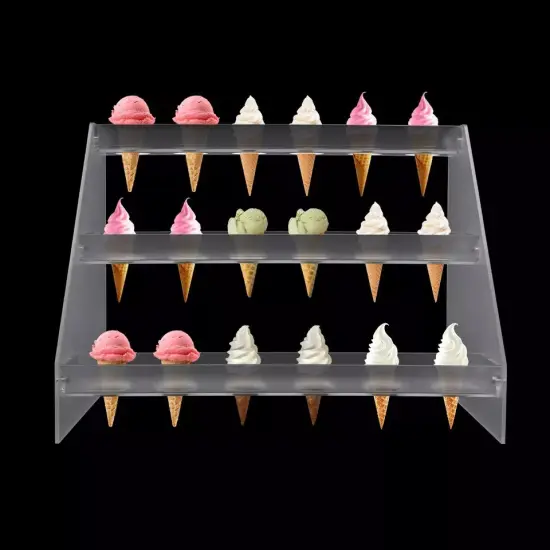 3 Layer Acrylic 18 Cone Ice Cream Cone Holder Tray Display Stand Rack Wedding {3}