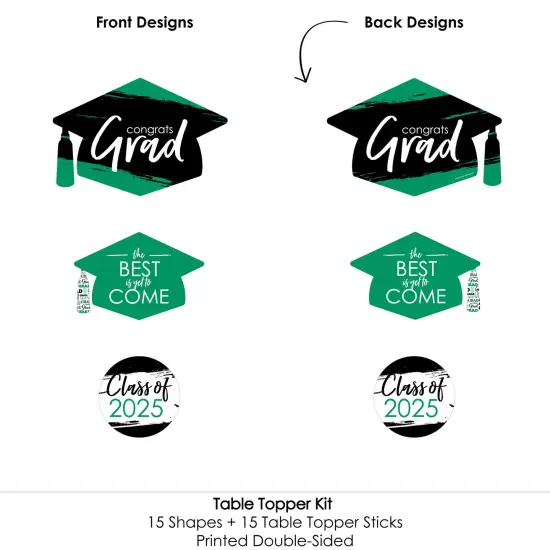 Big Dot of Happiness Green Grad - Best is Yet to Come - 2025 Green Graduation Party Centerpiece Sticks - Table Toppers - Set of 15 {7}
