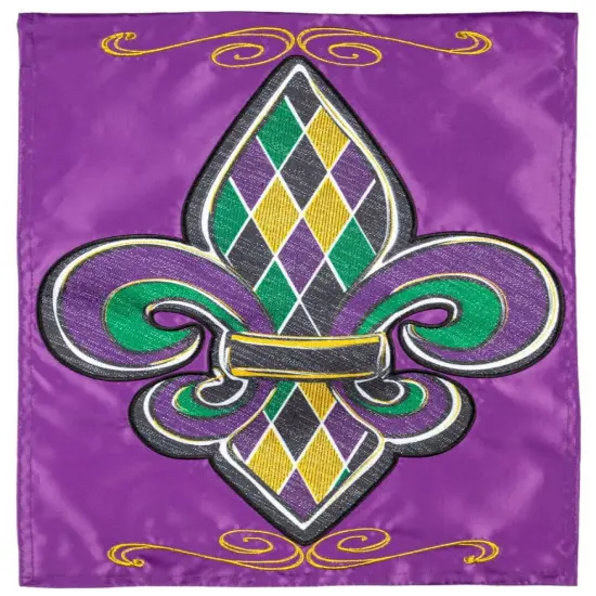 Fleur de Lis Mardi Gras Garden Flag 2 Sided Applique {1}