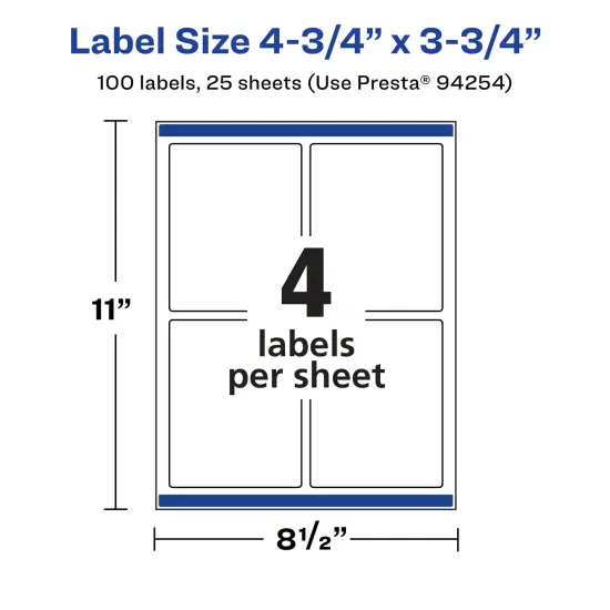 Avery Matte White Rectangle Labels, 4.75" x 3.75" {5}
