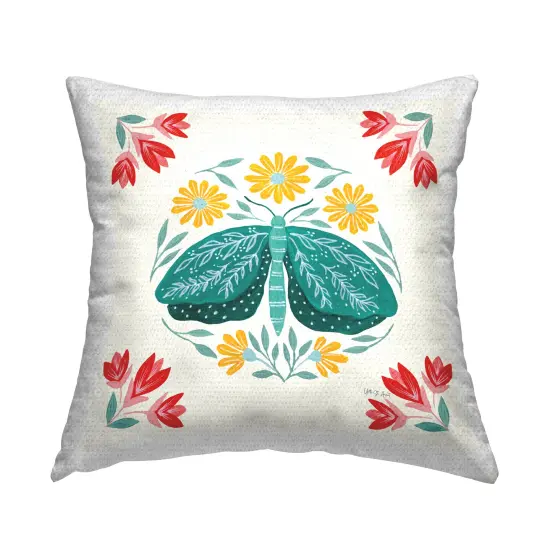 Green Folk Butterfly Outdoor Printed Pillow Design by Yvette St. Amant, 18 x 7 x 18 {1}