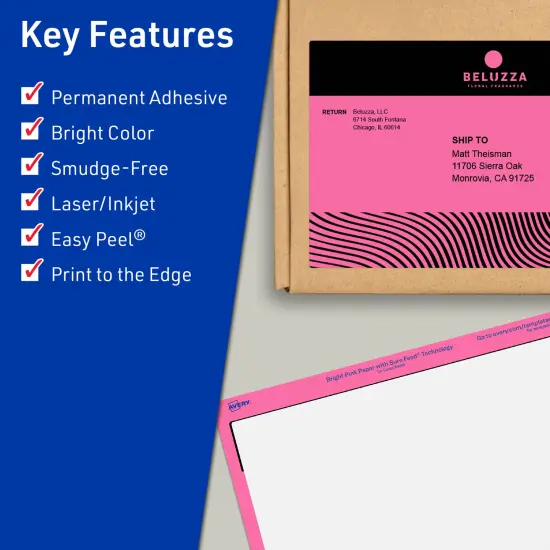 Avery Bright Pink Paper Labels, 4.75" x 7.75" Rectangle {2}
