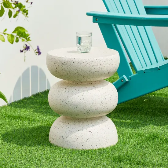 Set of 2 18"H Multi-functional MGO Faux Terrazzo Garden Stool or Planter Stand or Accent Table White {4}