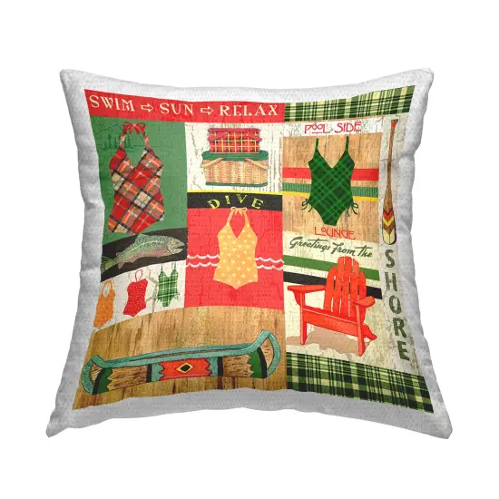 Summer Swimsuit Collage Design by Andrea Tachiera Outdoor Printed Pillow  {1}